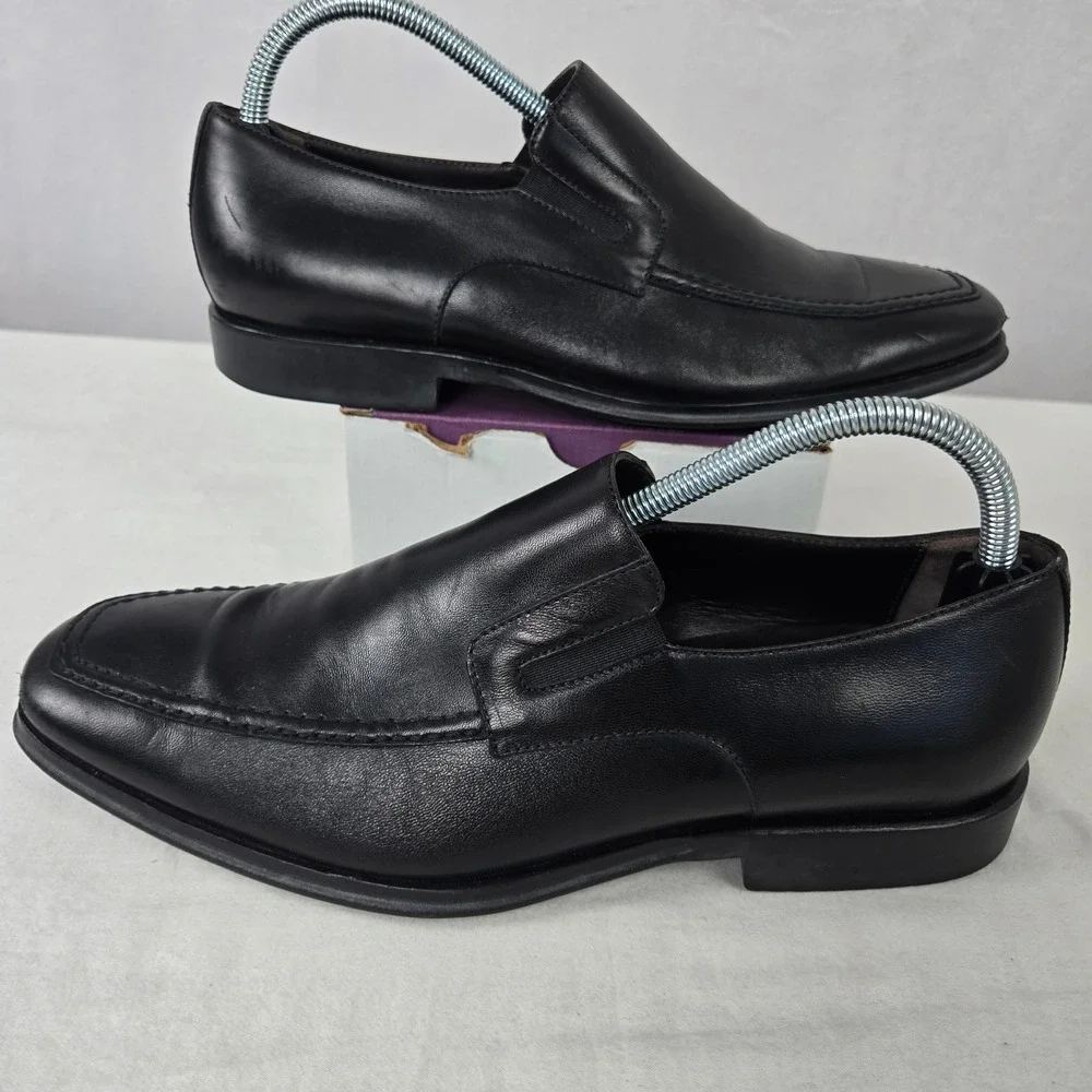 Bruno Magli Men Black Leather Apron Toe Slip On Loafers Shoe Made Italy Size 9 M